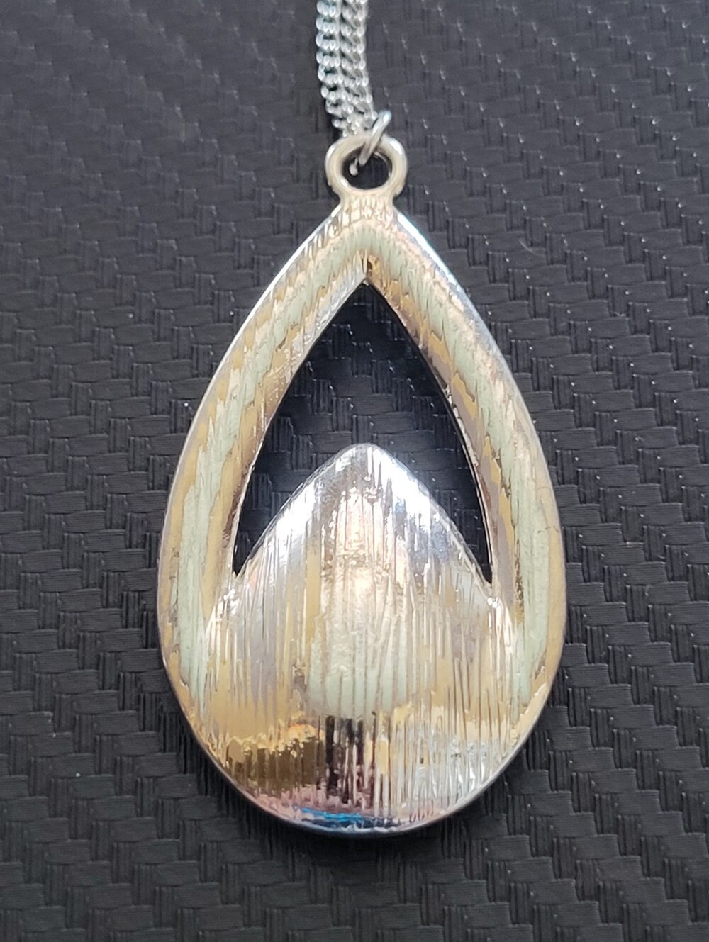 Silver Tone Smoky Crystal Teardrop Pendant Rhinestone Halo Necklace - Picture 7 of 9